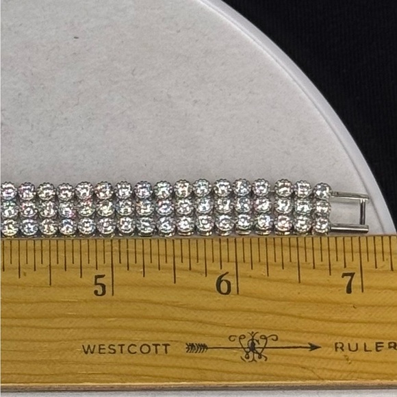 Triple Row Clear Crystal Tennis Bracelet Made With Swarovski Crystals - Picture 7 of 12
